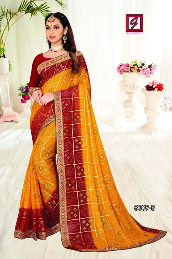Printed Red Boarder with yellow saree